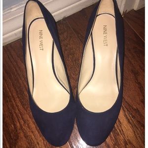 Navy suede wedges